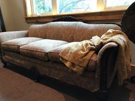 Antique sofa, 3 seats. Wood and fabric. $300