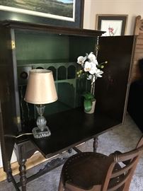 Secretary. Black and green. Painted on the outside with flowers. $120