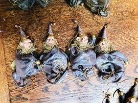 Katherine's Collection. Small jester bags with a tiny instrument inside. Retired. $14 each.