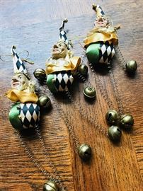 Katherine's Collection. Jesters with springs and bells for legs and arms. Retired. $12 each.