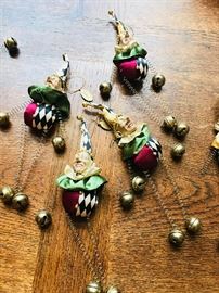Katherine's Collection. Jesters with springs and bells for legs and arms. Retired. $12 each.