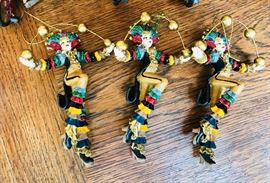 Katherine's Collection. Clown juggling balls with heels ornament. Retired. Small. $15 each.