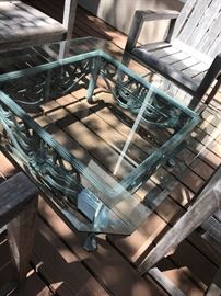 Kingsley Bate. Genuine teak chairs @ $125 each. Center glass and iron Mexican table @ $125.