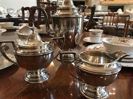 Sterling Silver set. S91 by ALVIN. Coffee pot ($300), sugar bowl ($145) and creamer ($85).