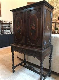 (1 of 4 pics) Amfurnoco secretary. Hand-painted flowers on sides and front. Mahogany wood. $550