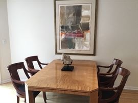 Baker dining table 68”x 18” with 45” inch leaf. Beautiful inland table with 4 pristine baker chairs chairs $300 each. Table $$1000