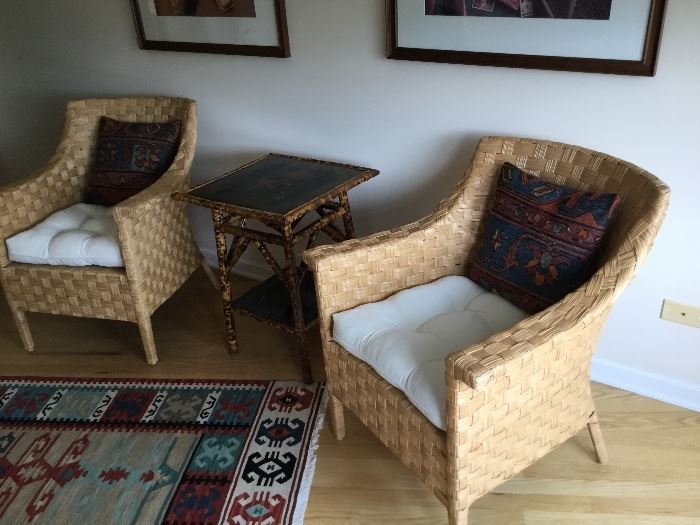 Rattan set of chairs with pristine cushions $150 each set for $275