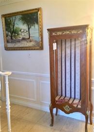 Antique Louis XVI French Cabinet, Oil on Canvas