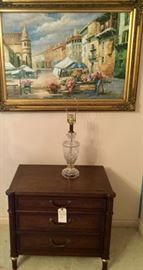 BAKER nigh stand,  Waterford Crystal lamp, Oil on Canvas
