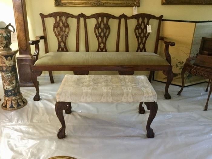 Mahogany Bench, Chippendale Three person Settee