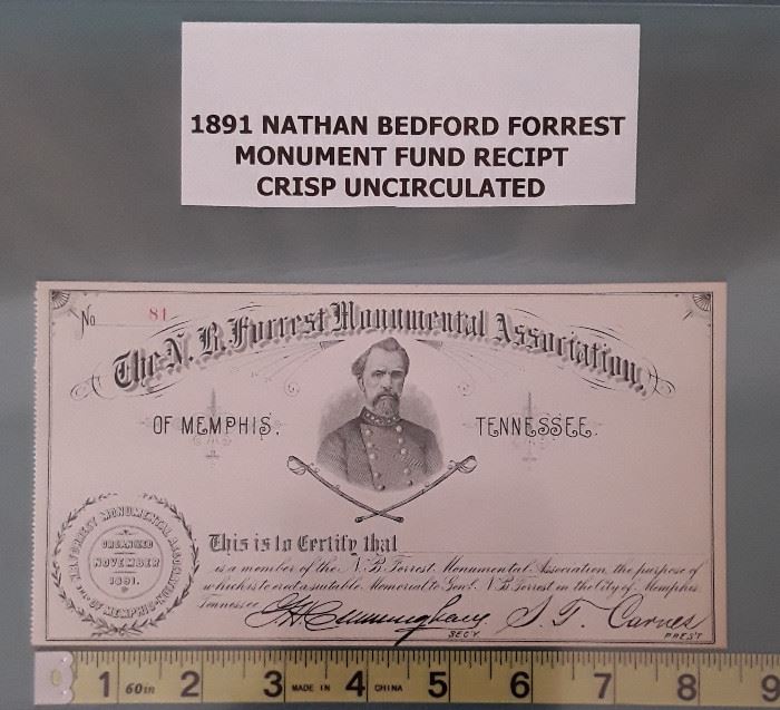 1891 Nathan Bedford Forrest Monument Fund Receipt