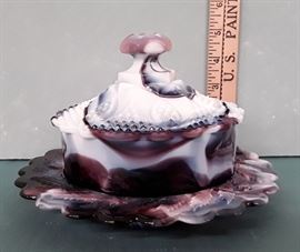 Slag Glass Butter Dish