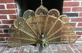 Brass winged lion fireplace screen