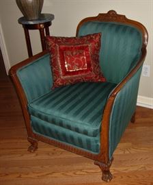 ANTIQUE FOOTED CHAIR, RE-UPHOLSTERED