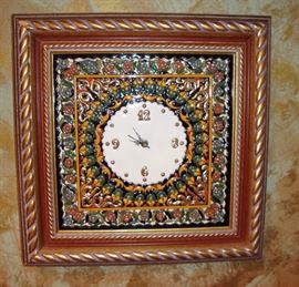 CUERDA SECA "SPAIN" CERAMIC TILE FRAMED CLOCK