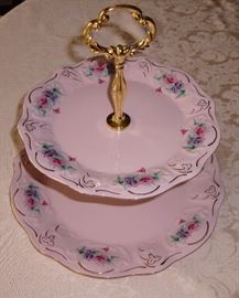 BEAUTIFUL VINTAGE ROSA PORZELLAN CZECH TWO TIER DESSERT PLATE