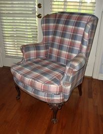 ANTIQUE WING BACK CHAIR - RE-UPHOLSTERED