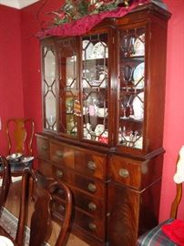 ANTIQUE BREAKFRONT "FLAME MAHOGANY" CHINA CABINET WITH BUILT IN BUTLERS DESK (SEE NEXT PHOTO)