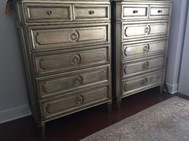 Pair of ZGallerie Chests with Gold Patina and Mirrored TOPS 40w, x 57h , 22d