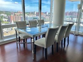 ZGallerie Dining Table and Chairs 7ft x 41in