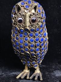 Owl Figurine With Stone Inlay