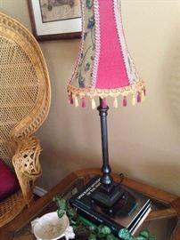 Red, black, and gold lamp