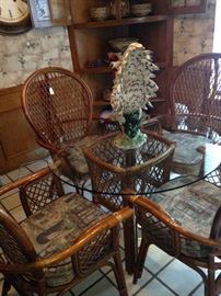 Great rattan glass top breakfast table and four cushioned chairs