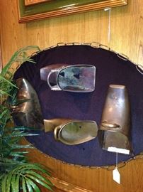 Antique pairs of Spanish conqueror brass stirrups - made into wall art