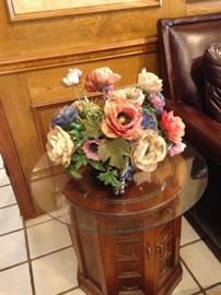 One of two end tables with glass top