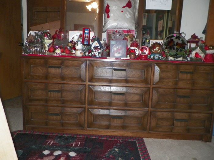Dresser from the bedroom set showing some of the many cardinal items