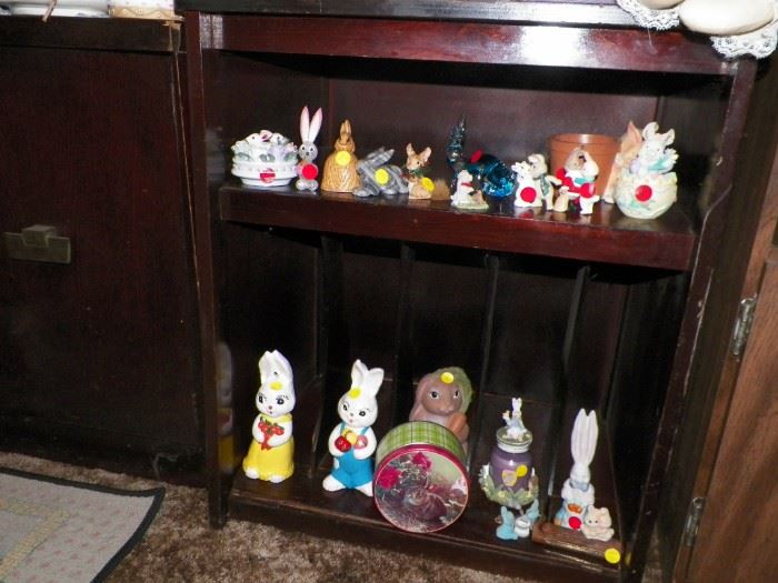 Bunnyn rabbits in old record cabinet