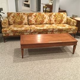 $50 Gold/yellow sofa $40 wood cocktail table