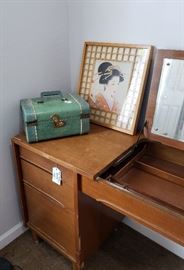 vanity, vintage train case, Geisha girl framed print