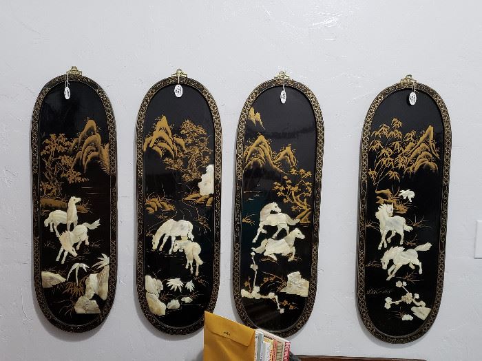Lacquered horse scene panels