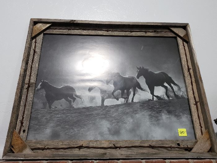 barn wood framed horse print