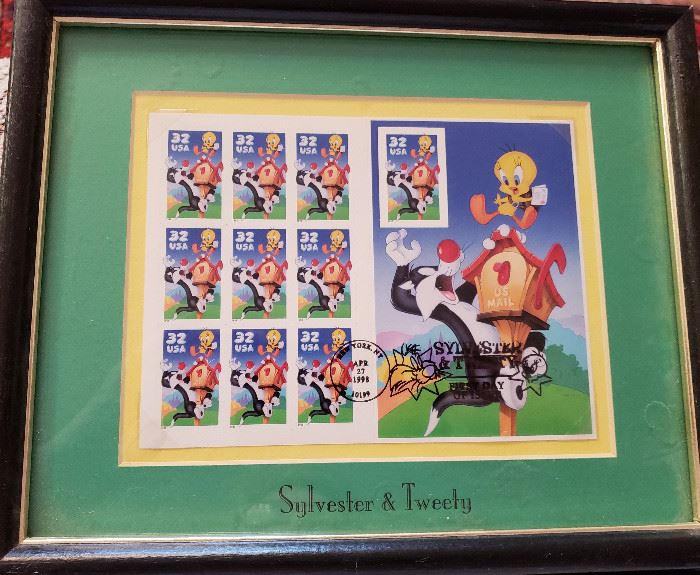 Sylvester & Tweety framed stamp collection