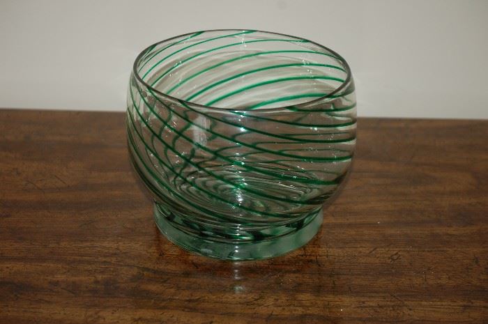 Lovely crystal/green striped bowl