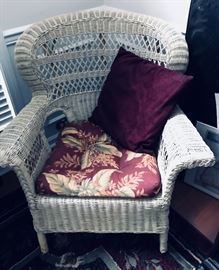 White Wicker chair with cushion