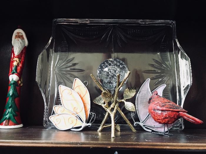 Various figurines with crystal tray