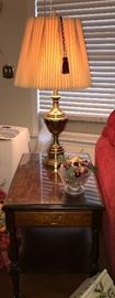 Brass lamp; End table