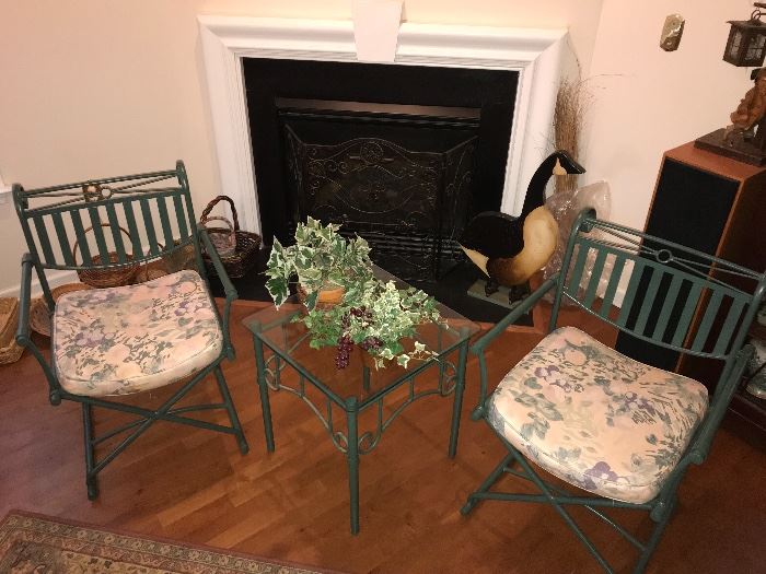 Wrought Iron chairs and end table
