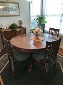 Antique Oak Pedestal table with Mission style chairs