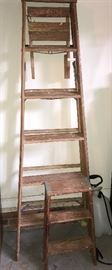 Vintage Wooden 6' Ladder and Wooden Step Stool
