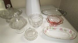 Collectible glassware, crystal, pink depression, porcelain oval dish