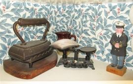 Antique sadd iron, scale, etc.