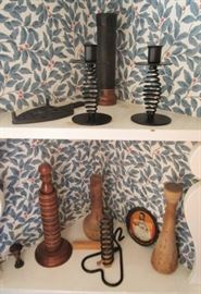 Antique/vintage candle holders, kitchen misc.