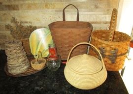 Vintage baskets, one Longaberger, woven basket, nut chopper