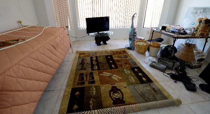 Brand New rug with fishing theme for sale. TV for sale.