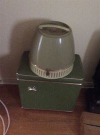 vintage hair drier and laundry hamper