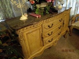 Side buffet piece matches the table, chairs and lighted buffet. Immaculate condition. 60 x 22 x 40".